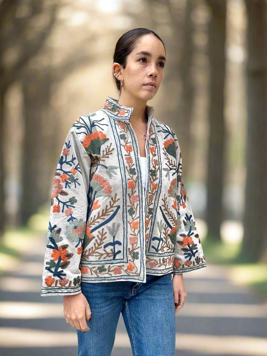 Metallic Grey Velvet Embroidered Jacket