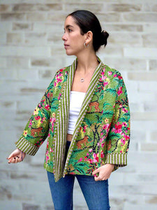 Green Forest Cotton Wrap Reversible Jacket