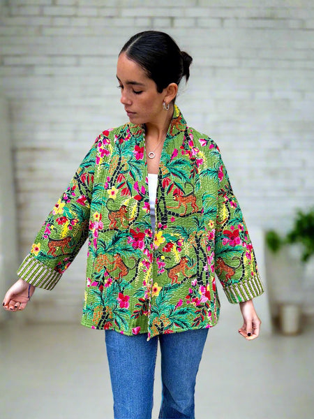 Green Forest Cotton Wrap Reversible Jacket