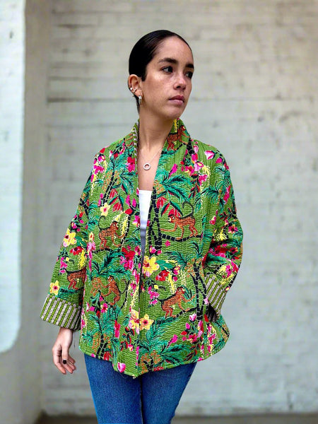 Green Forest Cotton Wrap Reversible Jacket