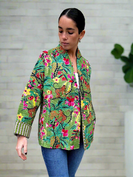 Green Forest Cotton Wrap Reversible Jacket