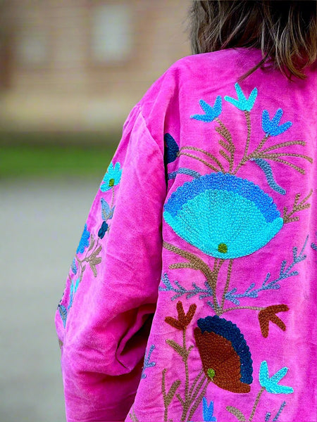 Fuchsia Pink Velvet Embroidered Jacket