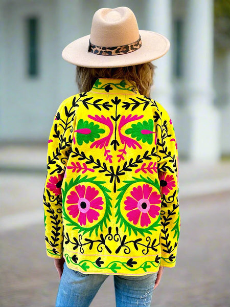 Bright Yellow Velvet Embroidered Jacket