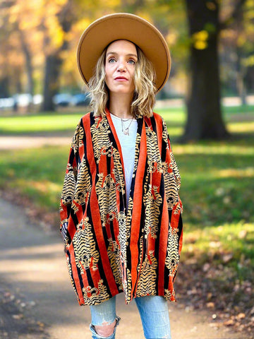 Black and Orange Tiger Print Short Velvet Jacket