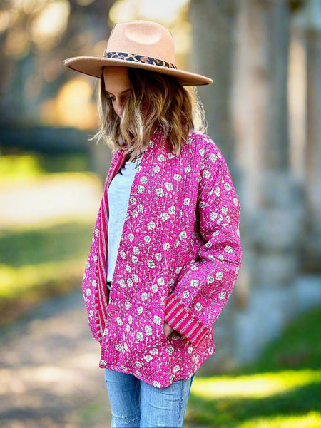 Pink Flowers Cotton Wrap Reversible Jacket