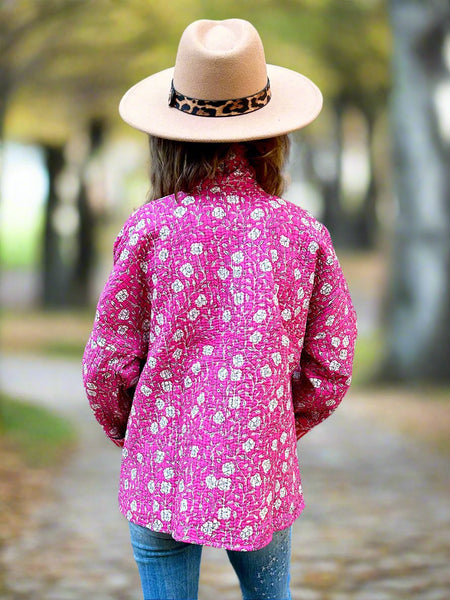 Pink Flowers Cotton Wrap Reversible Jacket