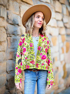 Pink Flowers and Yellow Paisley Crop Bohemian Jacket