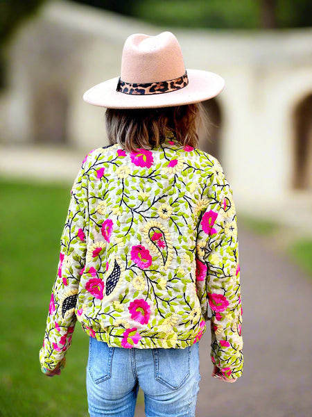 Pink Flowers and Yellow Paisley Crop Bohemian Jacket