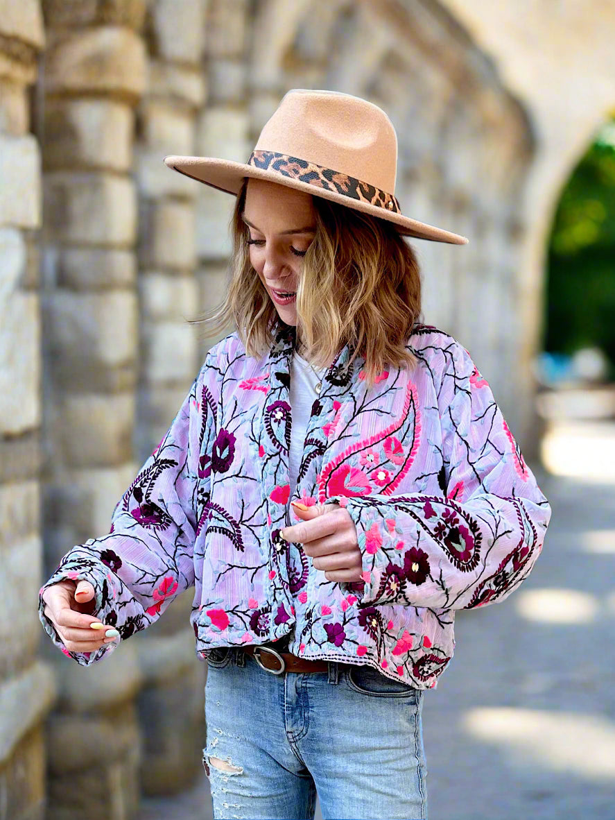 Pink and Purple Paisley Crop Bohemian Jacket