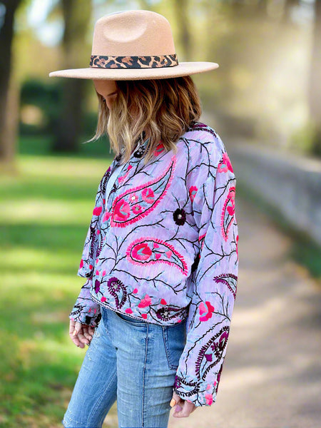 Pink and Purple Paisley Crop Bohemian Jacket