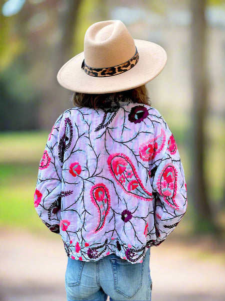 Pink and Purple Paisley Crop Bohemian Jacket