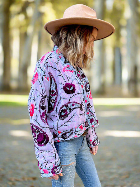 Pink and Purple Paisley Crop Bohemian Jacket